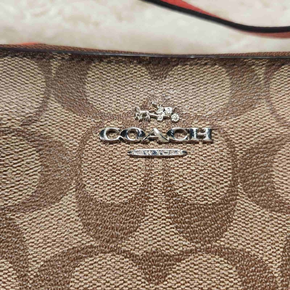 2015 COACH North/South Crossbody Signature Canvas – Khaki/Orange (Like New) - Picture 2 of 16